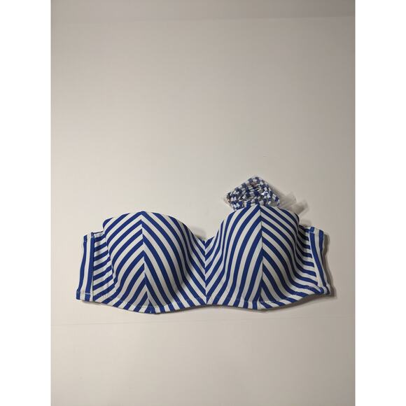 Shade & Shore Bikini Top Striped Bandeau Light Lift 32B Blue White Swimsuit Pool - Picture 2 of 11